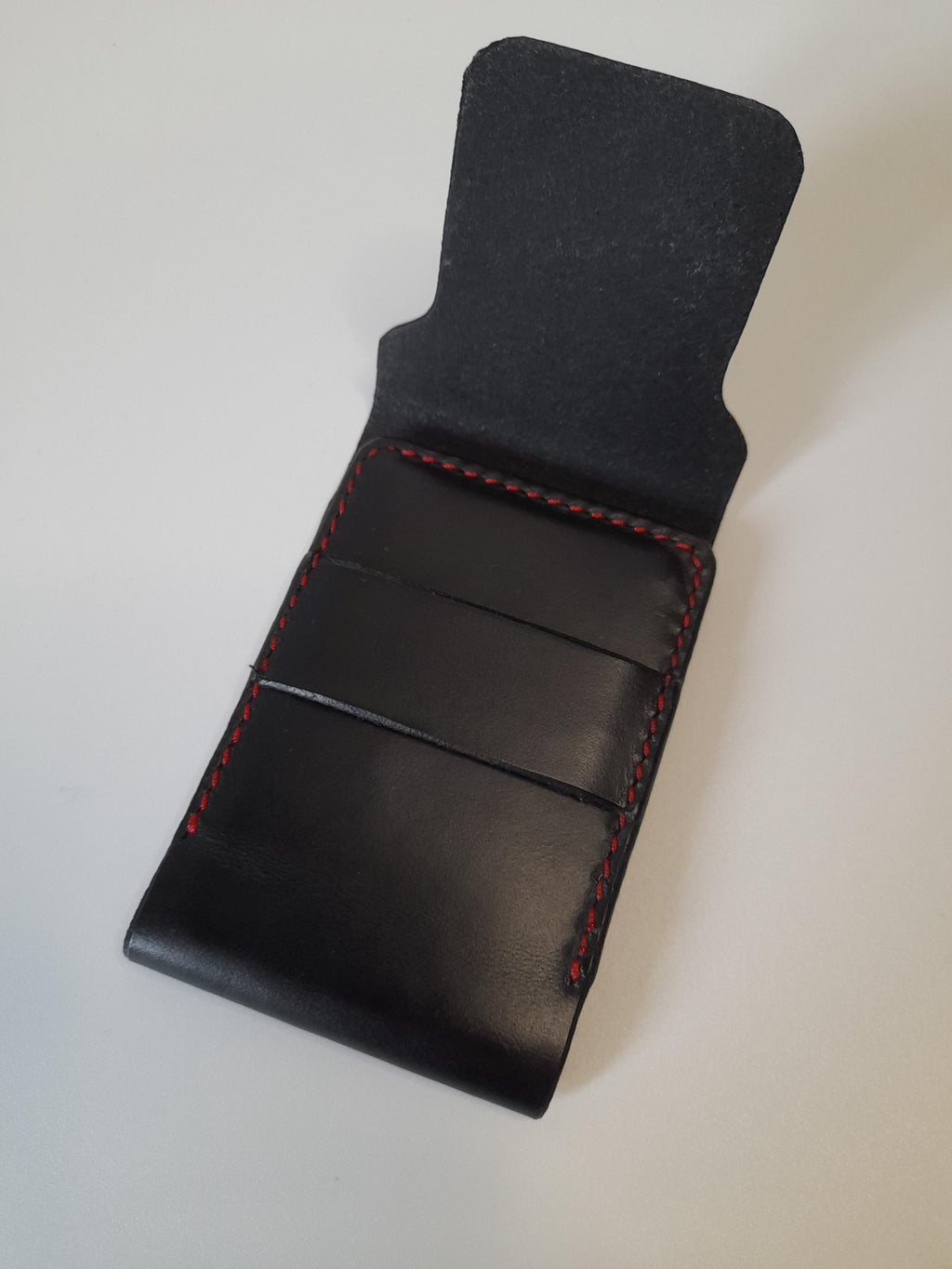 Handmade Black Leather Card Wallet – Hand Stitched