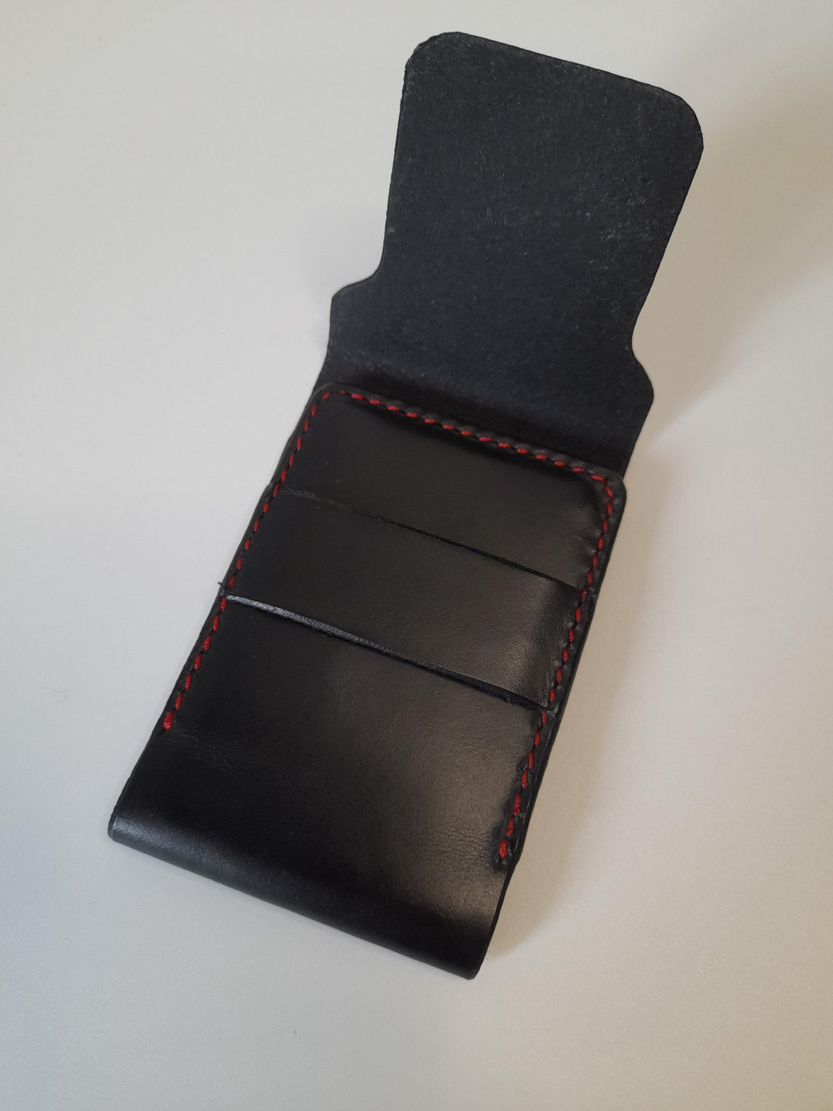 Handmade Black Leather Card Wallet – Hand Stitched