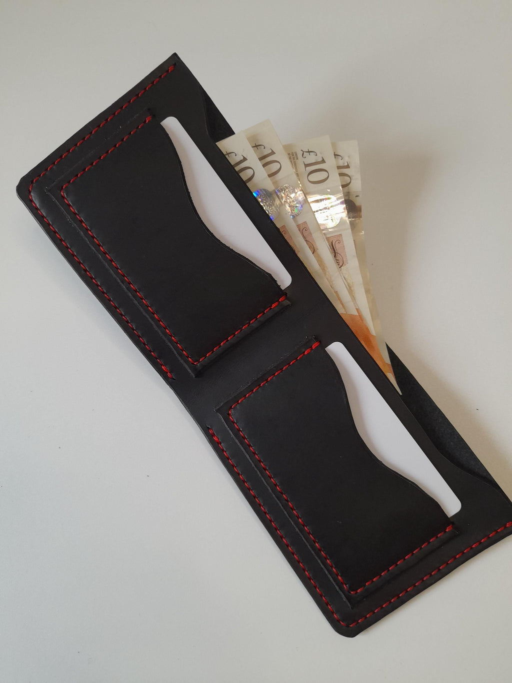 Handmade Black Leather Men's Wallet – Red Stitching