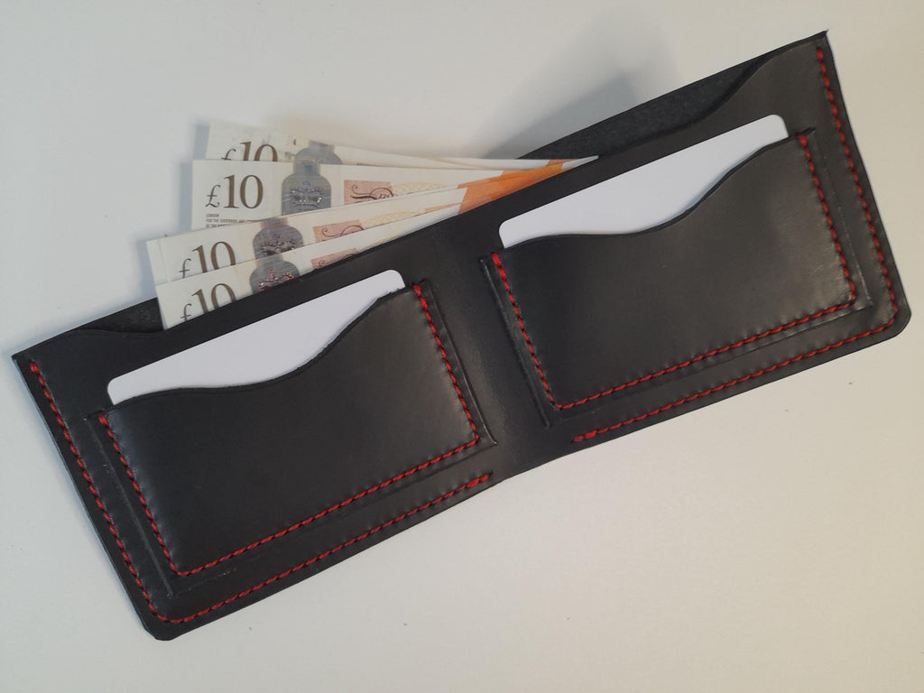 Handmade Black Leather Men's Wallet – Red Stitching