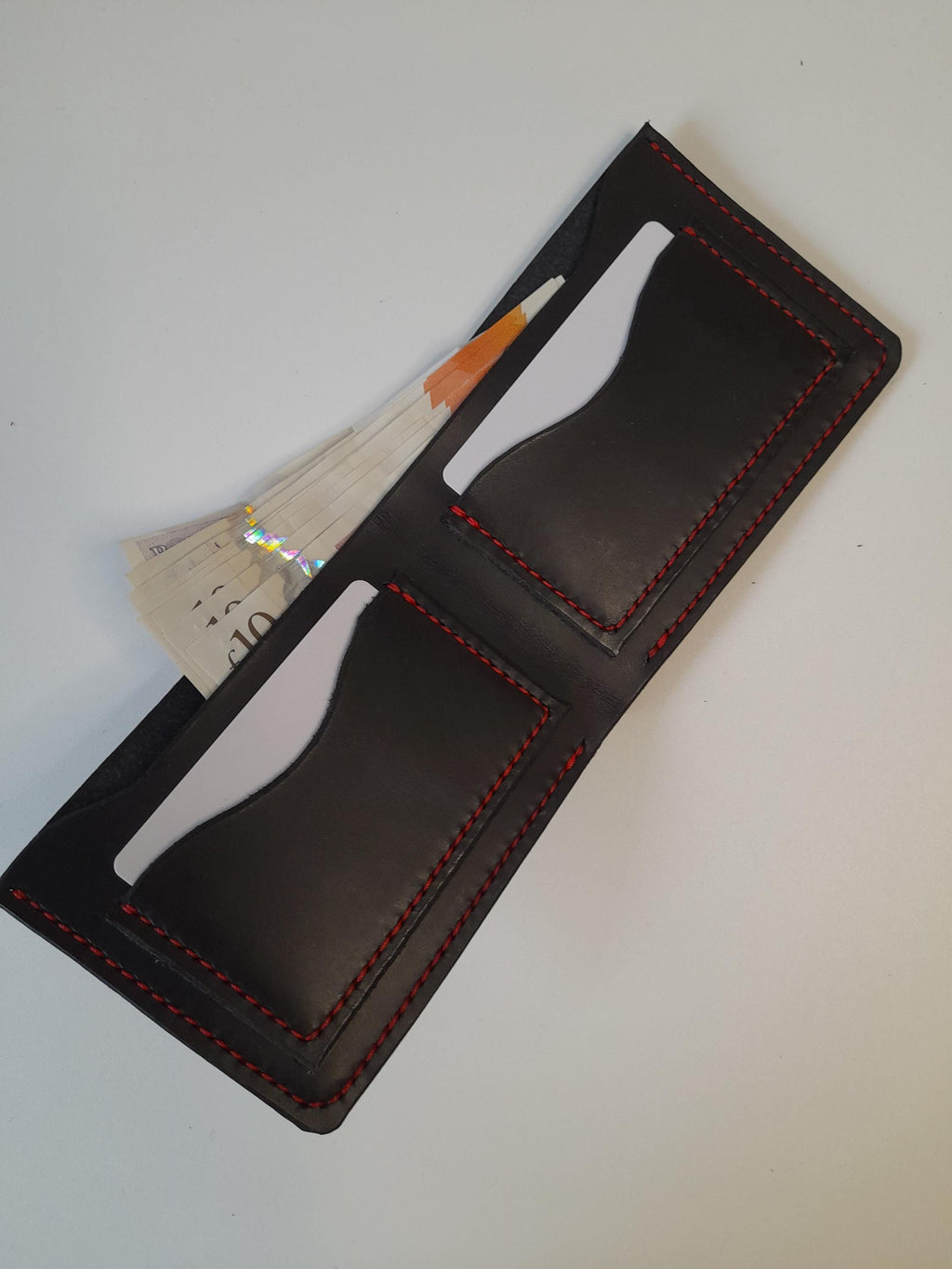 Handmade Black Leather Men's Wallet – Red Stitching