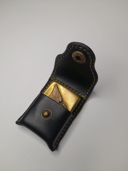Handmade Black Leather Zippo Lighter Case