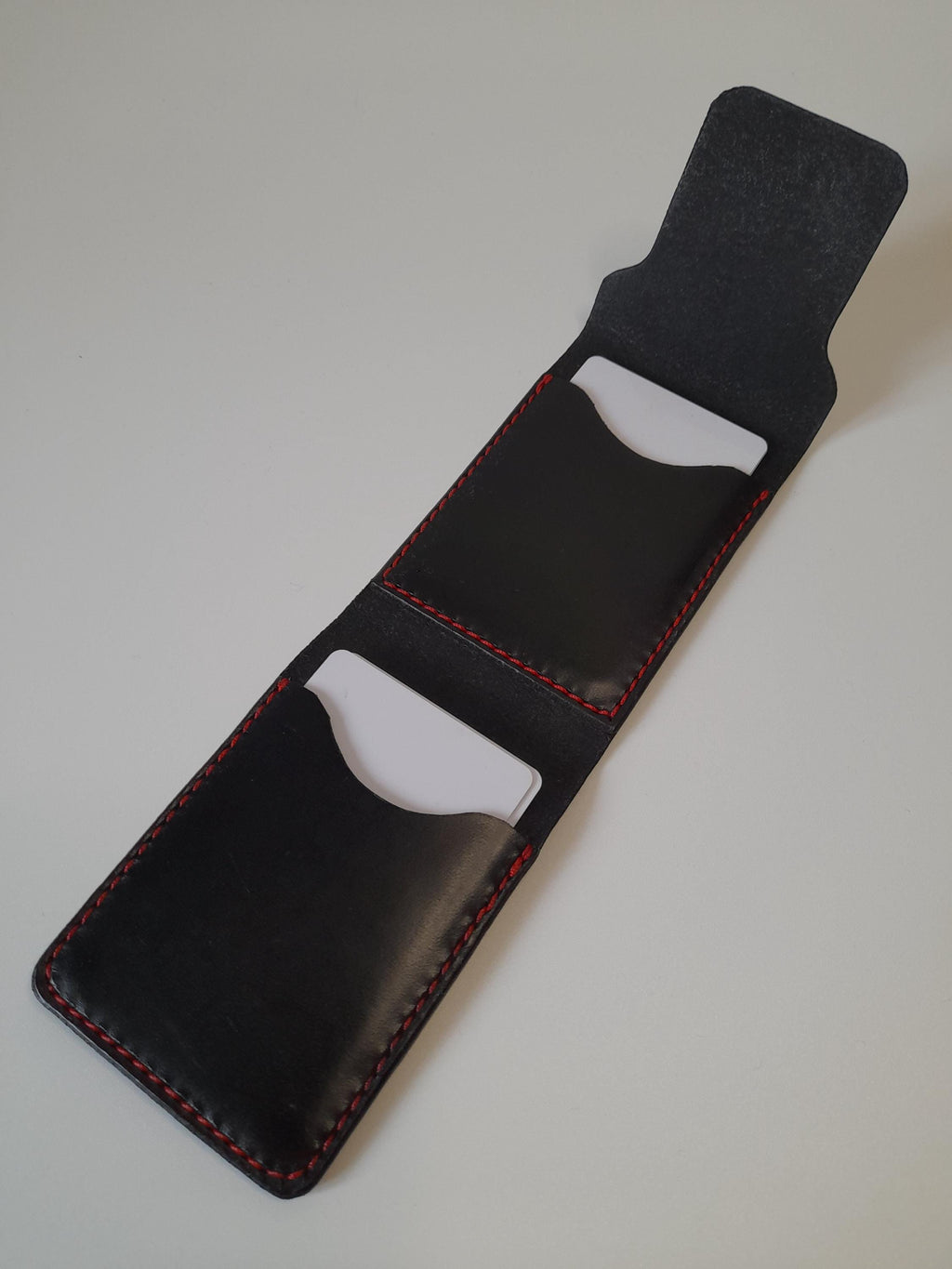 Handmade Black Leather Card Wallet – Hand Stitched