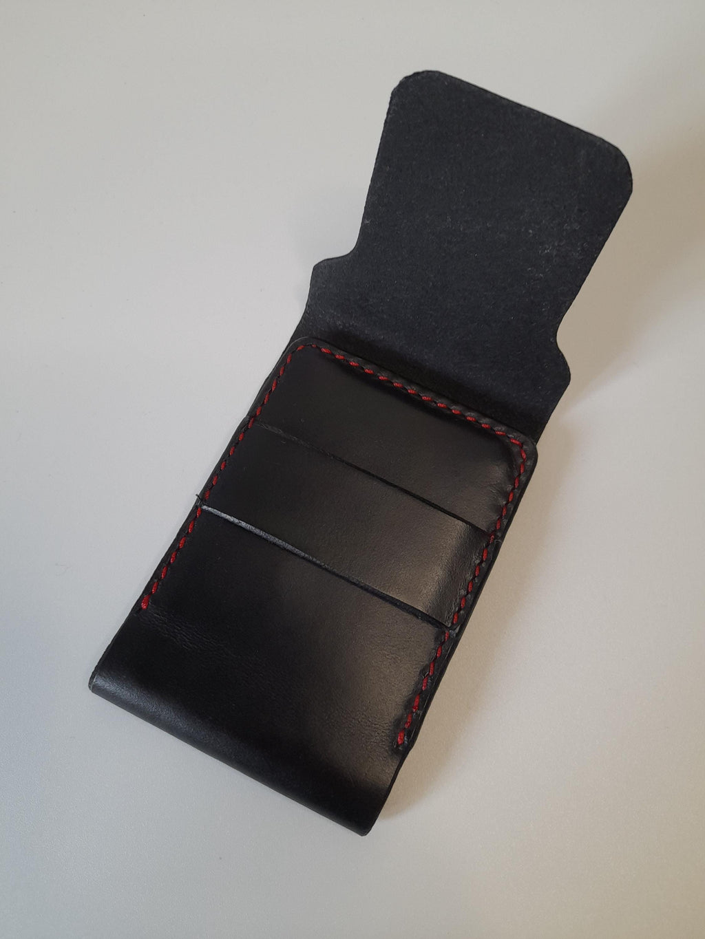 Handmade Black Leather Card Wallet – Hand Stitched