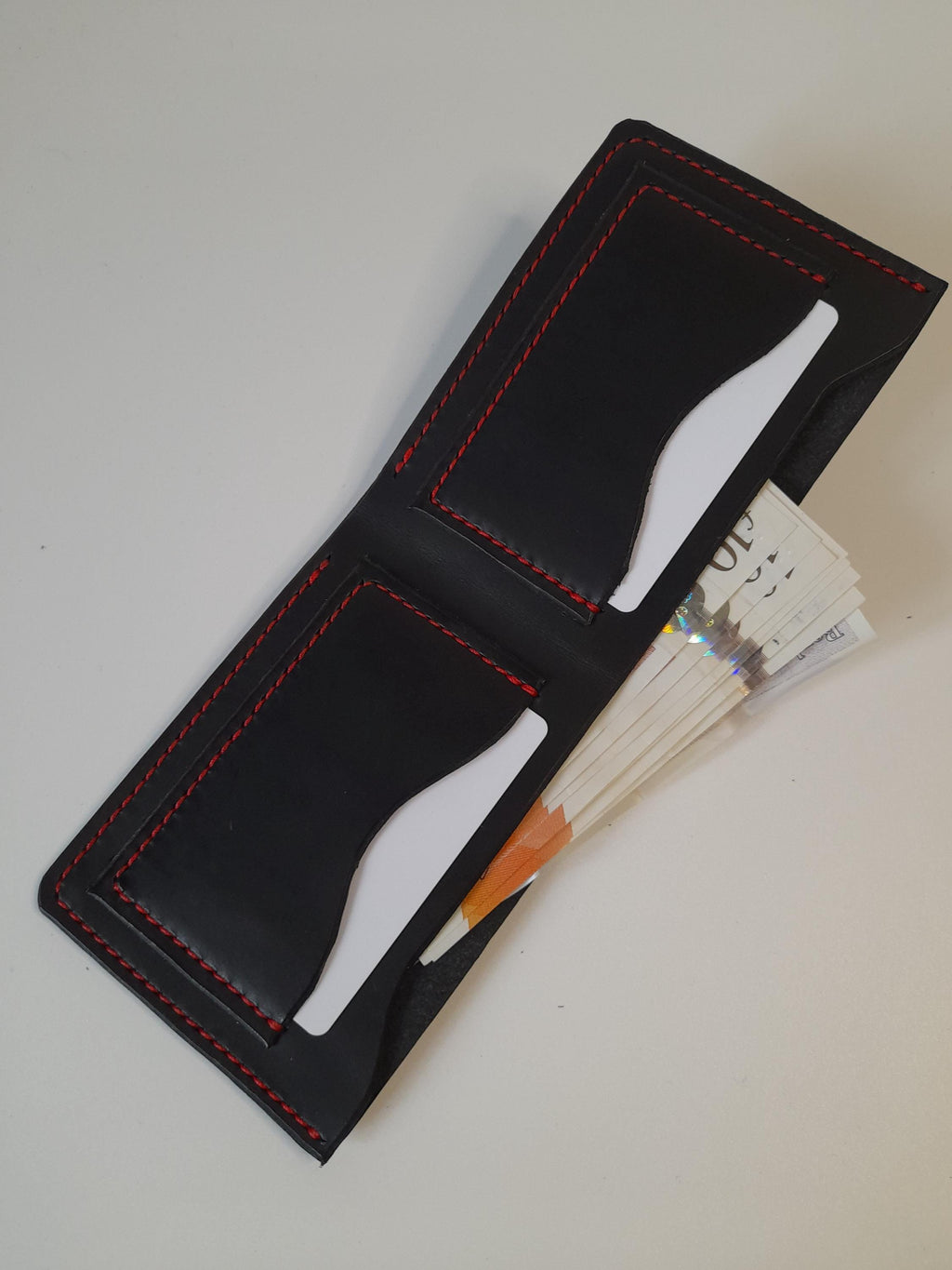 Handmade Black Leather Men's Wallet – Red Stitching