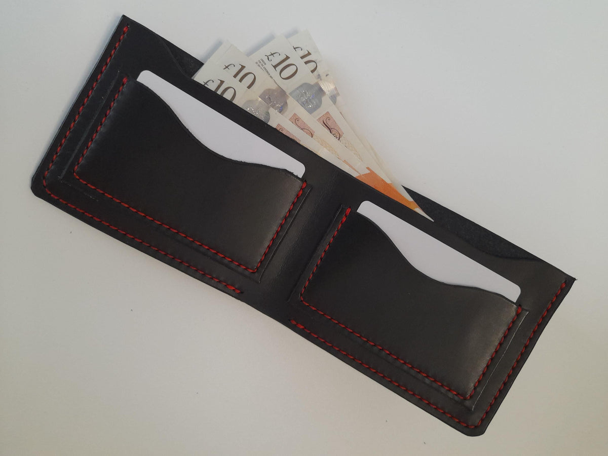 Handmade Black Leather Men's Wallet – Red Stitching
