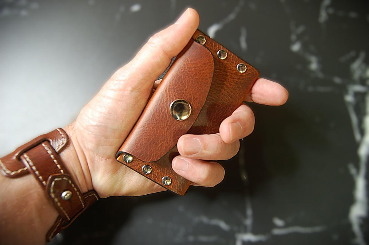 Handmade Silver Studded Leather Card Wallet