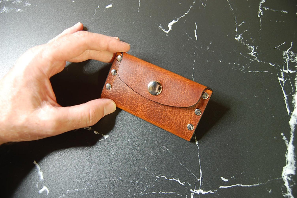 Handmade Silver Studded Leather Card Wallet